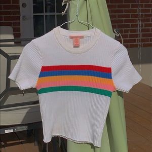 Urban Outfitters Rainbow White Short Sleeve Jumper